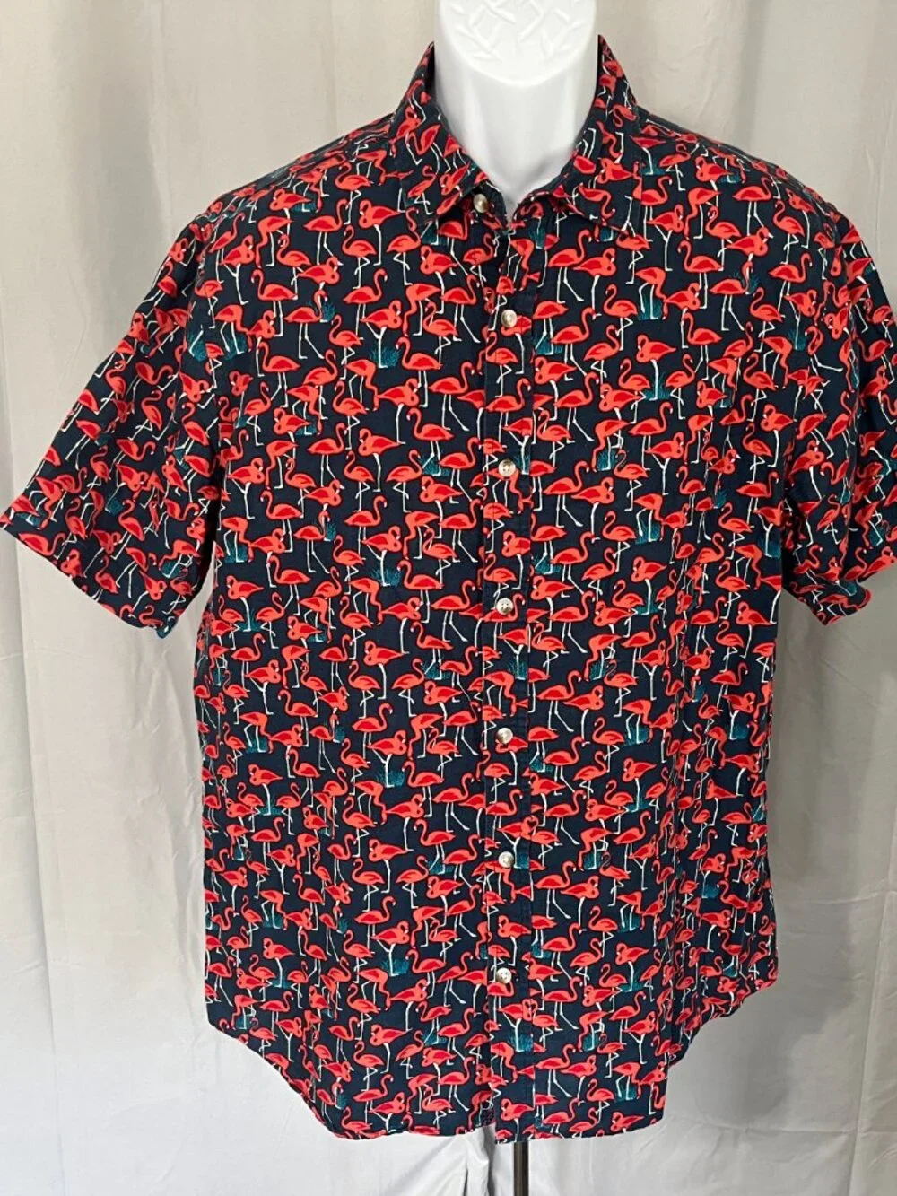 Banana Republic 🦩 Men's LT Blue Pink Flamingo Linen Slim Fit Shirt 🔥